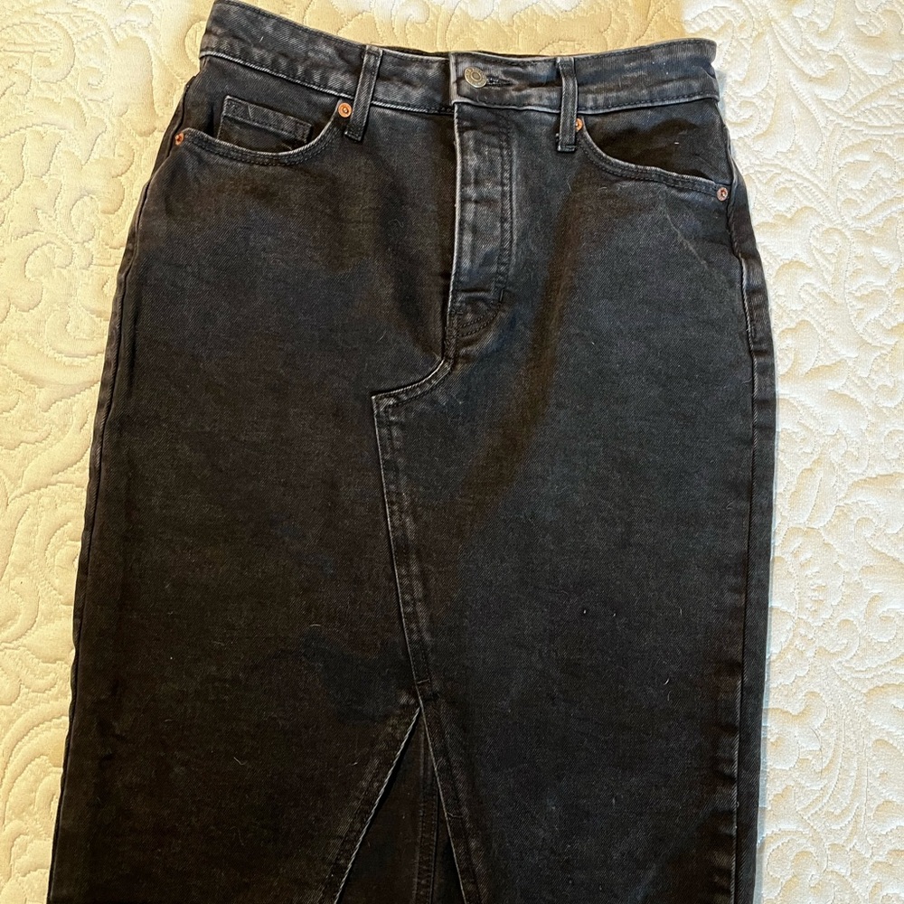 Black Denim Button-fly Skirt